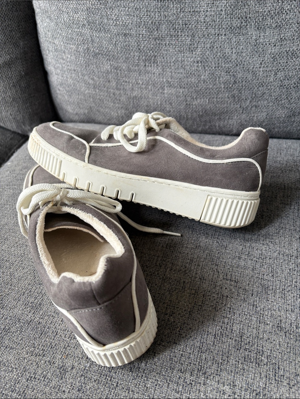 Naturalizer Gray Suede Lace-Up Sneakers with Cream Accents